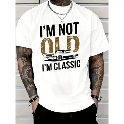 Men's I'm Not Old, I Am Classic Pattern T-shirt-Soft Cotton, Casual Crew Neck, Short Sleeve, Vintage Car Print-Durable an...