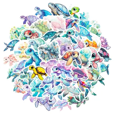 Sea Turtle Pattern Car Stickers, 50pcs/set Waterproof Cartoon Car Decals, Self-adhesive Sticker For Phone Case, Computer, Gui...
