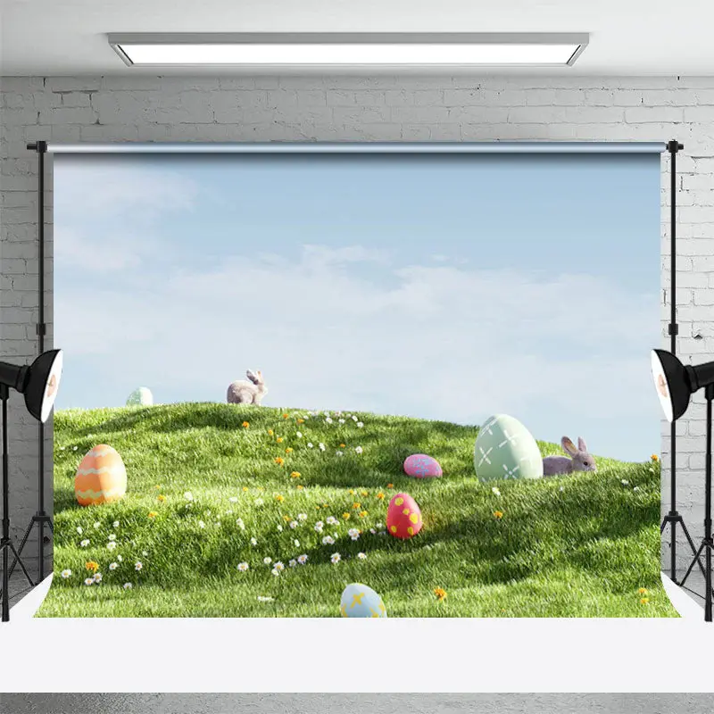 Grass Lawn Eggs Rabbit Easter Spring Scene Backdrop - Aperturee