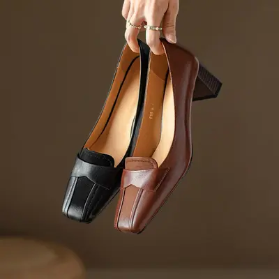 CHIKO Daisy Square Toe Block Heels Loafers Shoes