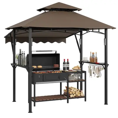 Garvee 8' x 5' Grill Gazebo Canopy with 7' x 3' Awning, Heavy-Duty Q235 Steel Frame, Waterproof UV-Resistant Double-Tiered Ro...