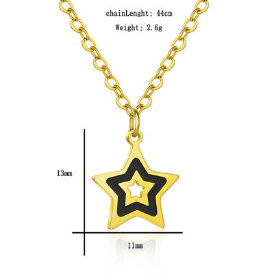 Stainless Steel Black Enamel Star Pendant Necklaces