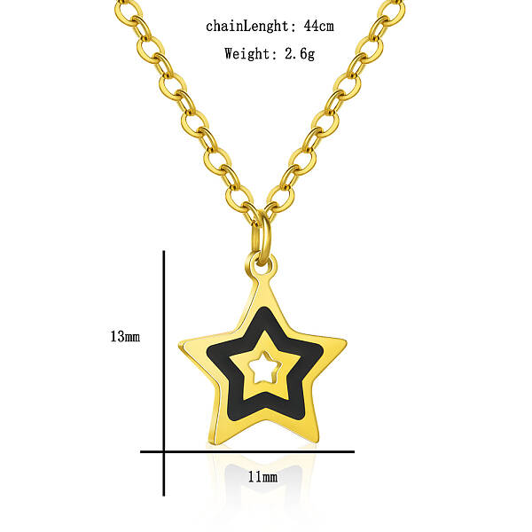 Stainless Steel Black Enamel Star Pendant Necklaces