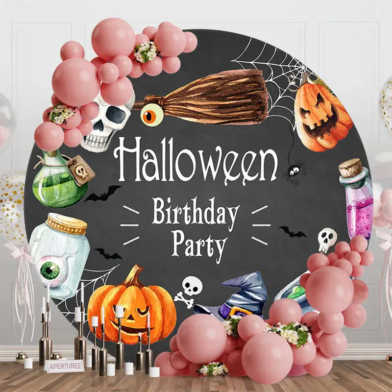 Aperturee Round Black Halloween Vibe Birthday Party Backdrop - Aperturee