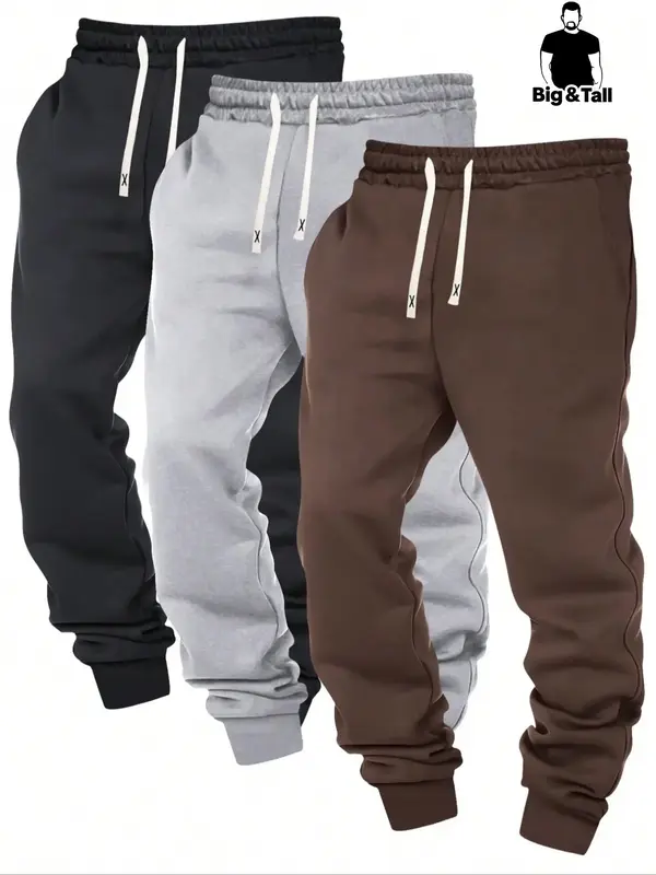 【Plus Size】 Men's Solid Drawstring Waist Sweatpants, Casual Comfy Pocket Jogger Pants for Daily Wear, Men's Trousers for ...