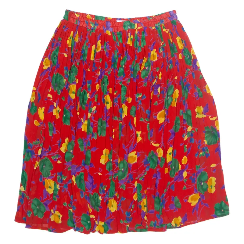 Womens Pleated Skirt Red Knee Length Floral M
