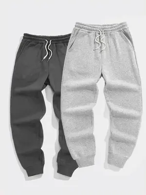 Men's Solid Pocket Drawstring Jogger Pants, Regular Fit Elastic Waist Sweatpants, Men's Bottoms For Spring & Fall, Drippy Ou...