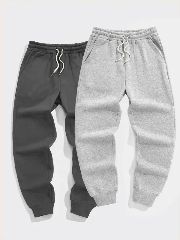 Men's Solid Pocket Drawstring Jogger Pants, Regular Fit Elastic Waist Sweatpants, Men's Bottoms For Spring & Fall, Drippy Ou...