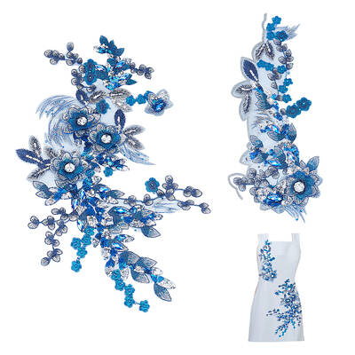BENECREAT 2pcs 3D Blue Flowers Beads Patches