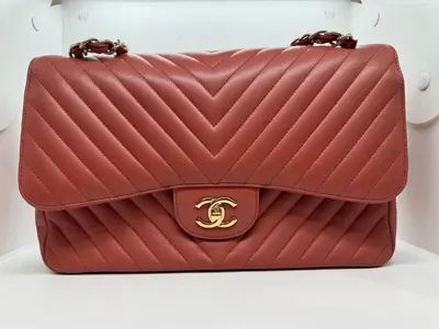 Pre-owned CHANEL calfskin leather Shoulder Bags Classic Chevron Double Flap Maxi Bag