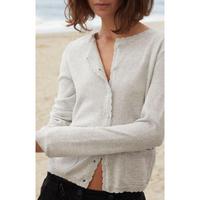 John Galt Women's Light Gray Scalloped Button Down Cardigan
