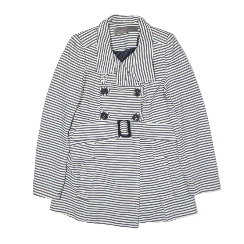 ZARA BASIC Overcoat Jacket Grey Striped Womens M
