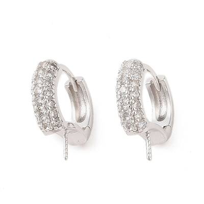 925 Sterling Silver with  Micro Pave Cubic Zirconia Hoop Earrings Findings