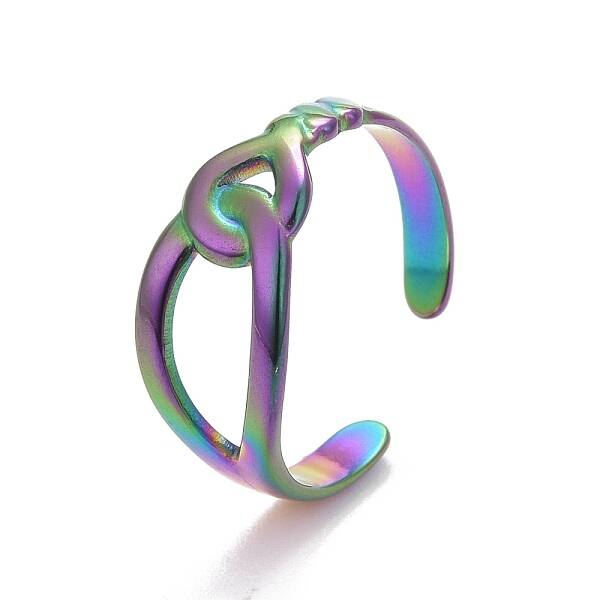 Ion Plating(IP) Rainbow Color 304 Stainless Steel Interlock Knot Shape Open Cuff Ring for Women