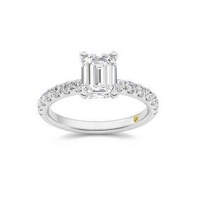 Maya Scalloped Pavé Half Coverage Emerald Cut Lab Grown Diamond Engagement Ring | 18K White Gold 2 1/2 CT. TW.