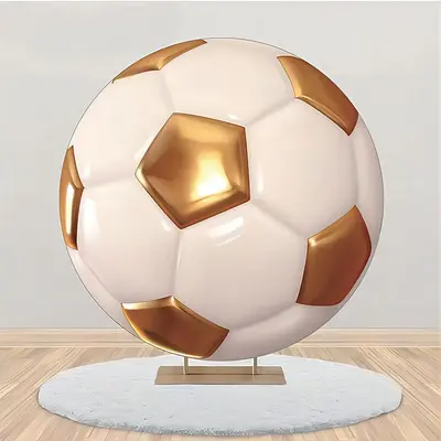Glossy Golden White Football Round Birthday Backdrop - Aperturee