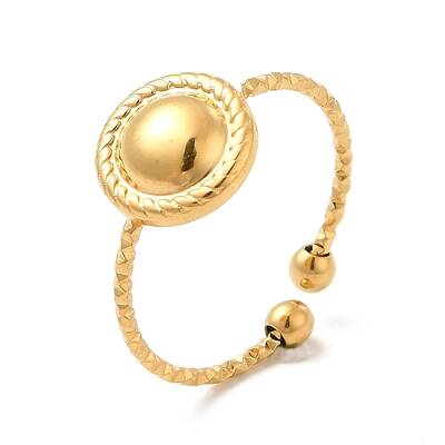 Ion Plating(IP) 304 Stainless Steel Flat Round Open Cuff Ring for Women
