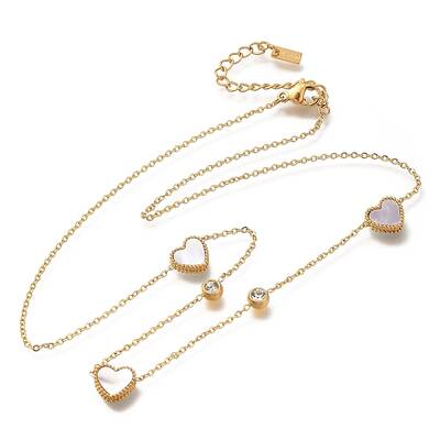 Ion Plating(IP) 304 Stainless Steel & Shell White Heart Bib Necklaces