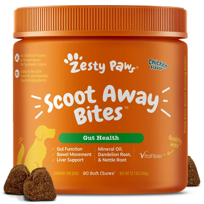 Zesty Paws Scoot Away Bites for Dogs, Gut Health and Excretory Support Supplement, Soft Chew Dog Treats dog supplements pet ...