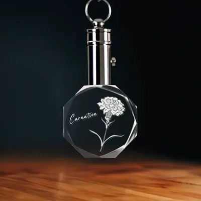 2D Memory Crystal™ - Pre-Design Keychain - Octagon - January Carnation-Medium