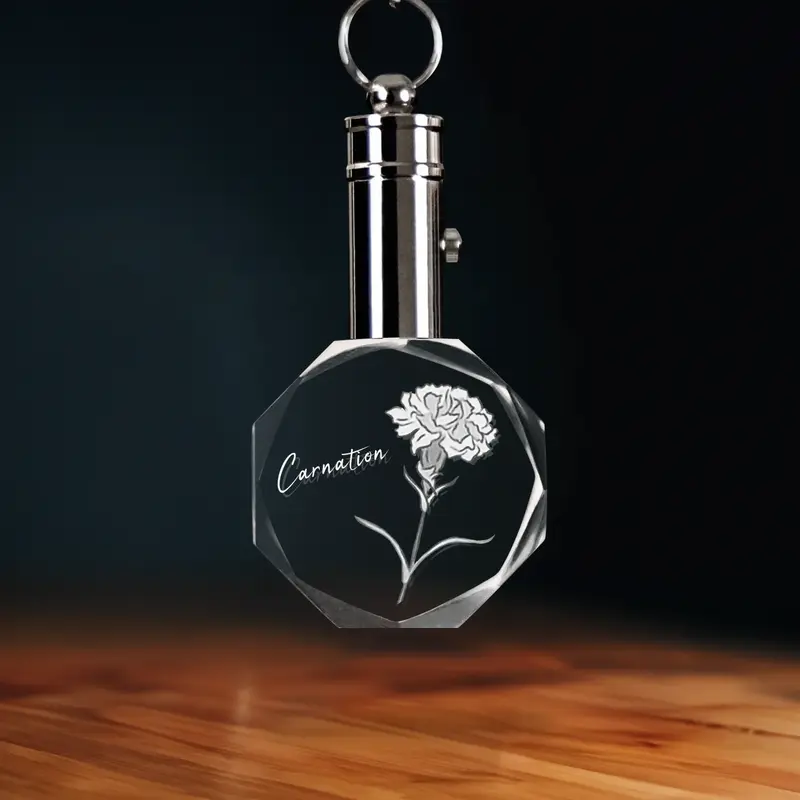 2D Memory Crystal™ - Pre-Design Keychain - Octagon - January Carnation-Medium