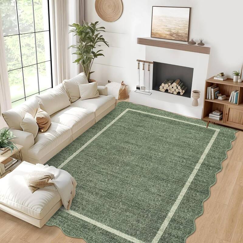 Garvee Scalloped Rug 3x5 Washable Area Rug for Entryway with Non Slip TPR Backing, Soft Non Shedding Foyer Mat, Low Pile Thin...