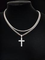 Hip Hop Twist Chain Necklace & Rhinestone Cross Pendant Necklace, Birthday Gift ,Stainless Steel Matching Necklace,Mother's D...