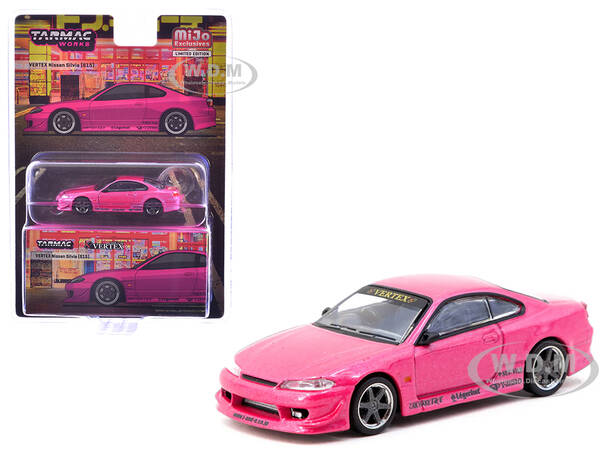 Nissan Silvia (S15) Vertex RHD (Right Hand Drive) Pink Metallic Global64 Series 1/64 Diecast Model by Tarmac Works