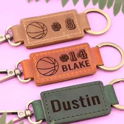 Leather Basketball Keychain with Heavy Duty Ring and Clasp , Real Leather, Same Day Shipping, Free Shipping US
