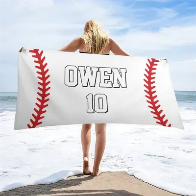 White Custom Name Baseball 10th Boy Beach Towel - Aperturee