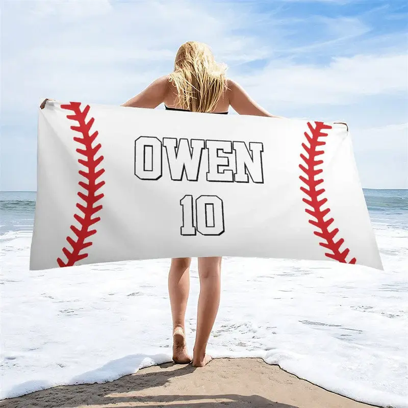 White Custom Name Baseball 10th Boy Beach Towel - Aperturee