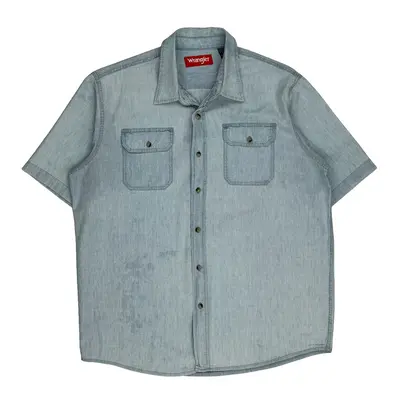 Wrangler Denim Shirt - Large Light Wash Cotton