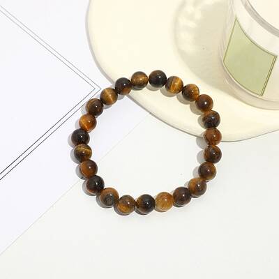 Natural Tiger Eye Round Beaded Stretch Bracelet
