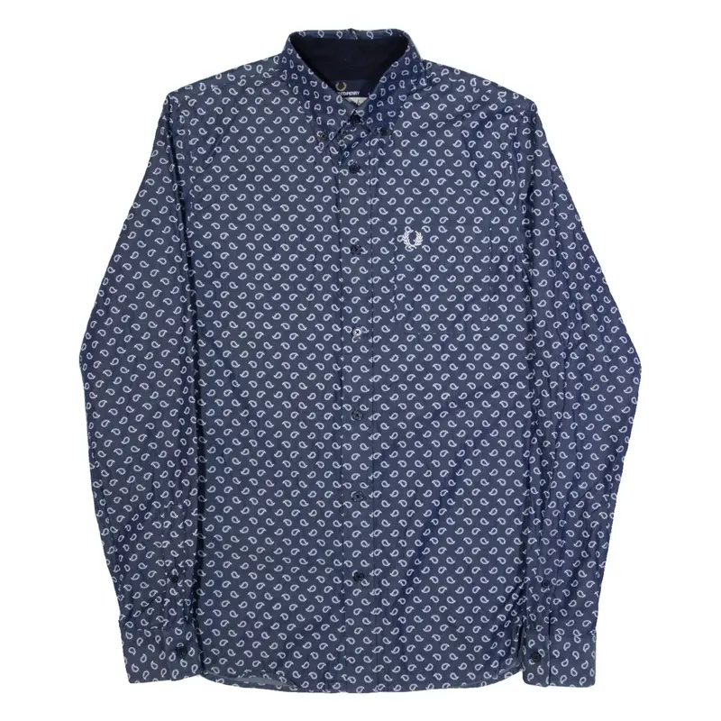 FRED PERRY Mens Shirt Blue Paisley Long Sleeve S
