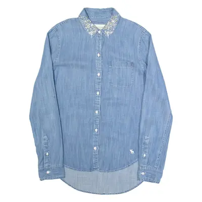 ABERCROMBIE & FITCH Oversized Womens Plain Shirt Blue Long Sleeve S