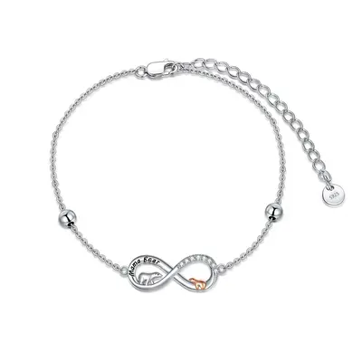 Sterling Silver Two-tone Circular Shaped Cubic Zirconia Polar Bear & Infinity Symbol Charm Bracelet