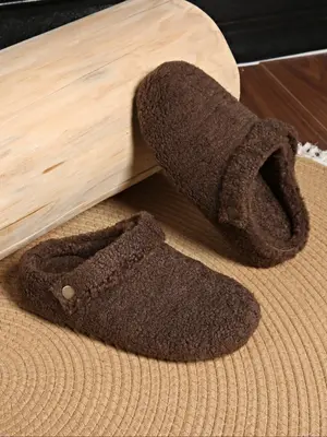 Women's Solid Color Fuzzy Slippers, 2024 New Style Casual Soft Comfortable Home Slippers, Fluffy Warm Slippers for Indoor & O...