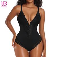 WERENA Women's Lace Bodysuit Tummy Control Shaping Waist Bodysuit Wireless Shapewear Tops