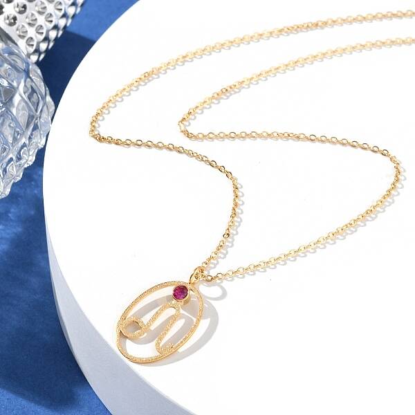 304 Stainless Steel Cubic Zirconia Twelve Constellations Runes Pendant Cable Chain Necklaces for Women