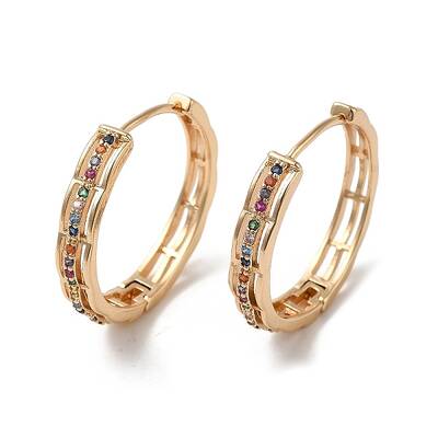 Brass Micro Pave Colorful Cubic Zirconia Hoop Earrings