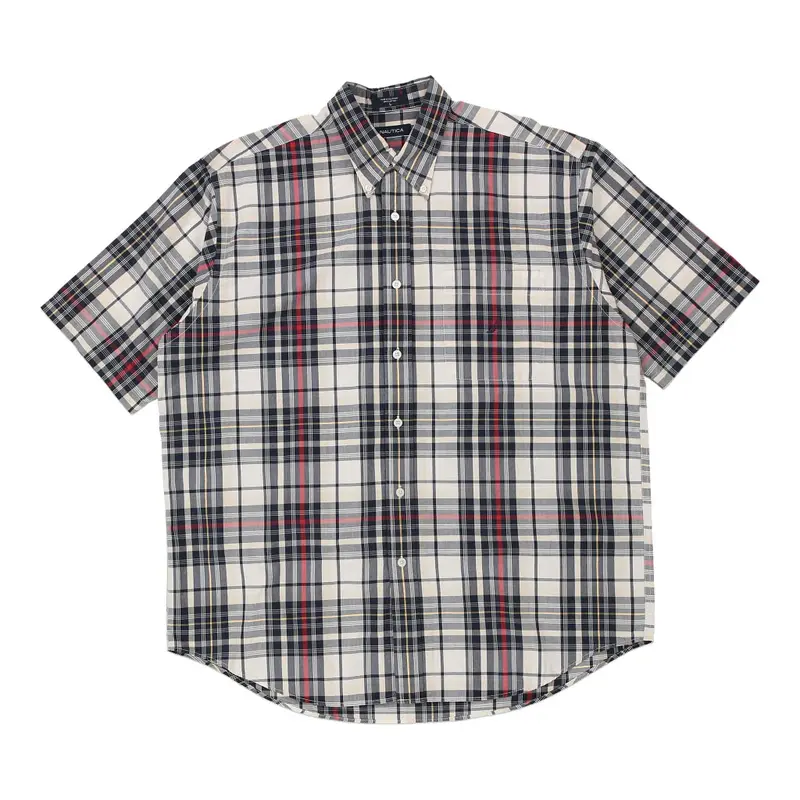 Nautica Checked Short Sleeve Shirt - Large Black & White Cotton