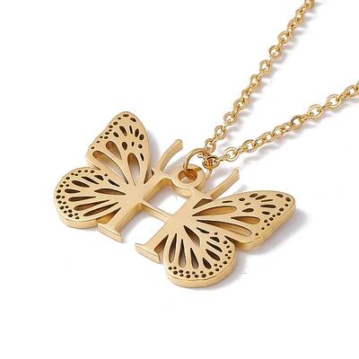 Initial Letter with Butterfly Pendant Necklace