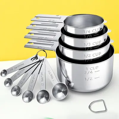 Stainless Steel Measuring Cup, 10pcs/set Scale Spoon Set, Measuring Cups & Spoons Set, Measuring Utensils For Kitchen Cookin...