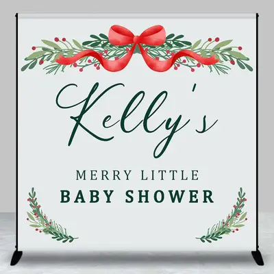 Blue Christmas Vibe Custom Name Baby Shower Backdrop - Aperturee