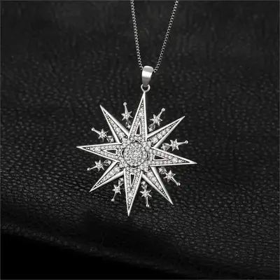 Stunning Vintage Gothic North Star 925 Sterling Silver Pendant Necklace with Cubic Zirconia – Perfect for Any Occasion!