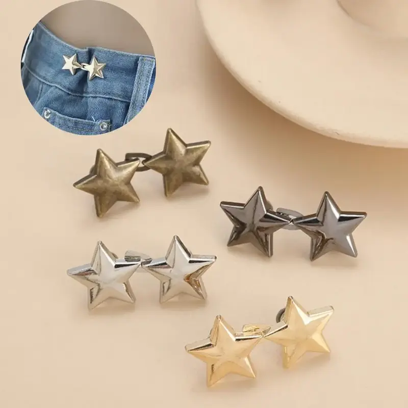 Star/Bowknot Design Buckle (4 Counts), Metal Buckle for Jeans Waist, Fashion Sewing Accessories for Clothes Decoration