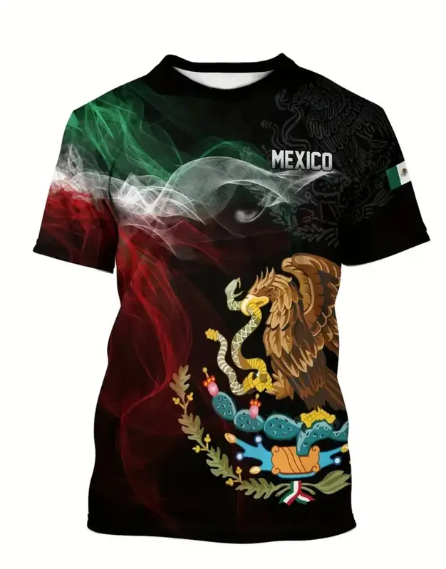 Men's Mexico 3D Print Casual Shirts,Short Sleeves Anime Breathable Comfy Tees,Lounge Wear Tops For Summer Medium Pajama Under...