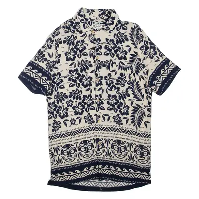 ALCOTT Mens Hawaiian Shirt Beige Floral S