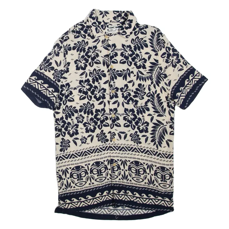 ALCOTT Mens Hawaiian Shirt Beige Floral S