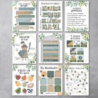Bible Posters Set of 9 - 11x14 Inch Wall Print Decoration for Sunday School Classroom, Designed and Printed in the USA Colorf...